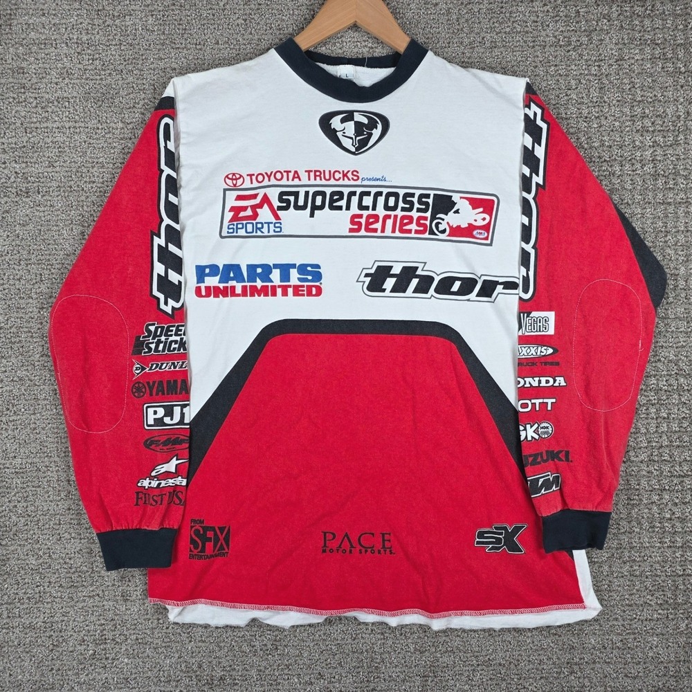 Vintage Thor Supercross Series Motocross Jersey Mens Large Red White USA Cotton